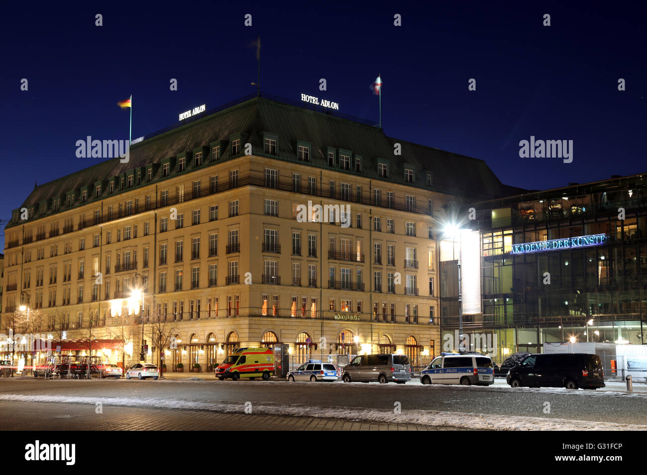Berlin, Germany, the Hotel Adlon on Pariser Platz the blue hour Stock Photo