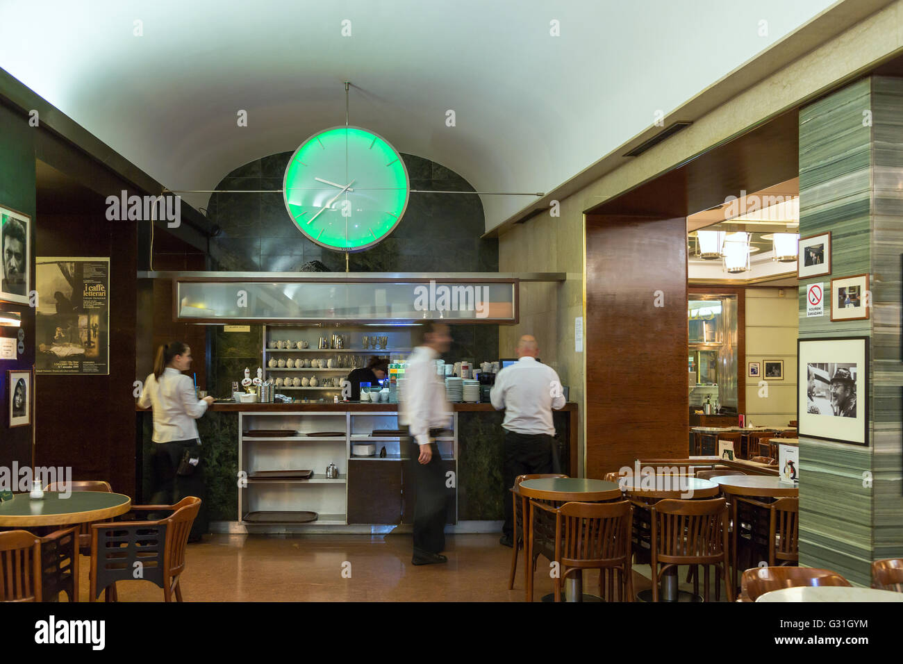Prague, Czech Republic, waiters in the Cafe Slavia Kuenstlercafe Stock Photo