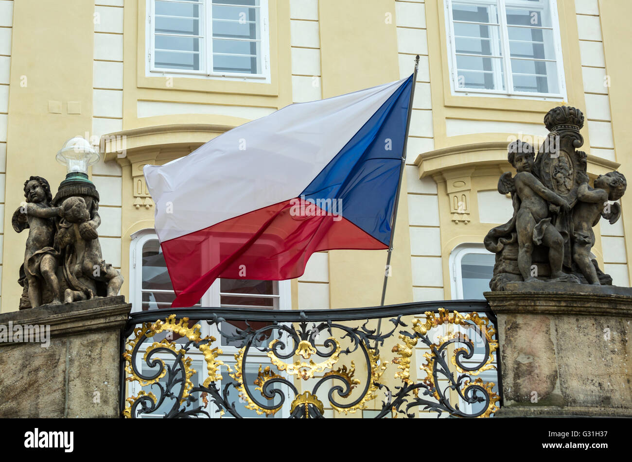 Prague, Czech Republic, Czech flag at Prague Castle Stock Photo