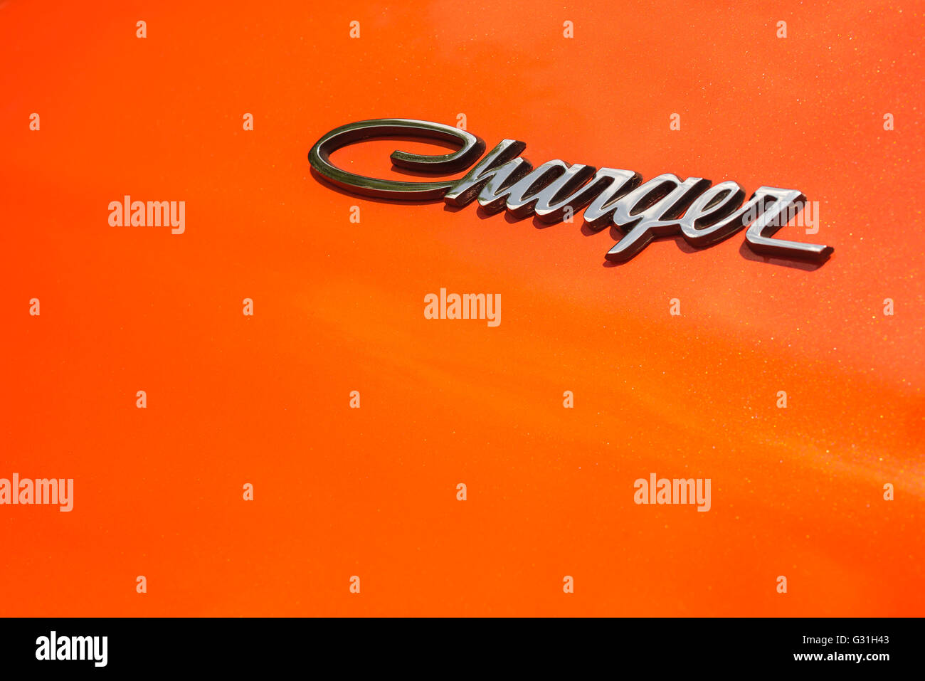 Detail of the side panel of a 1973 Dodge Charger. Stock Photo