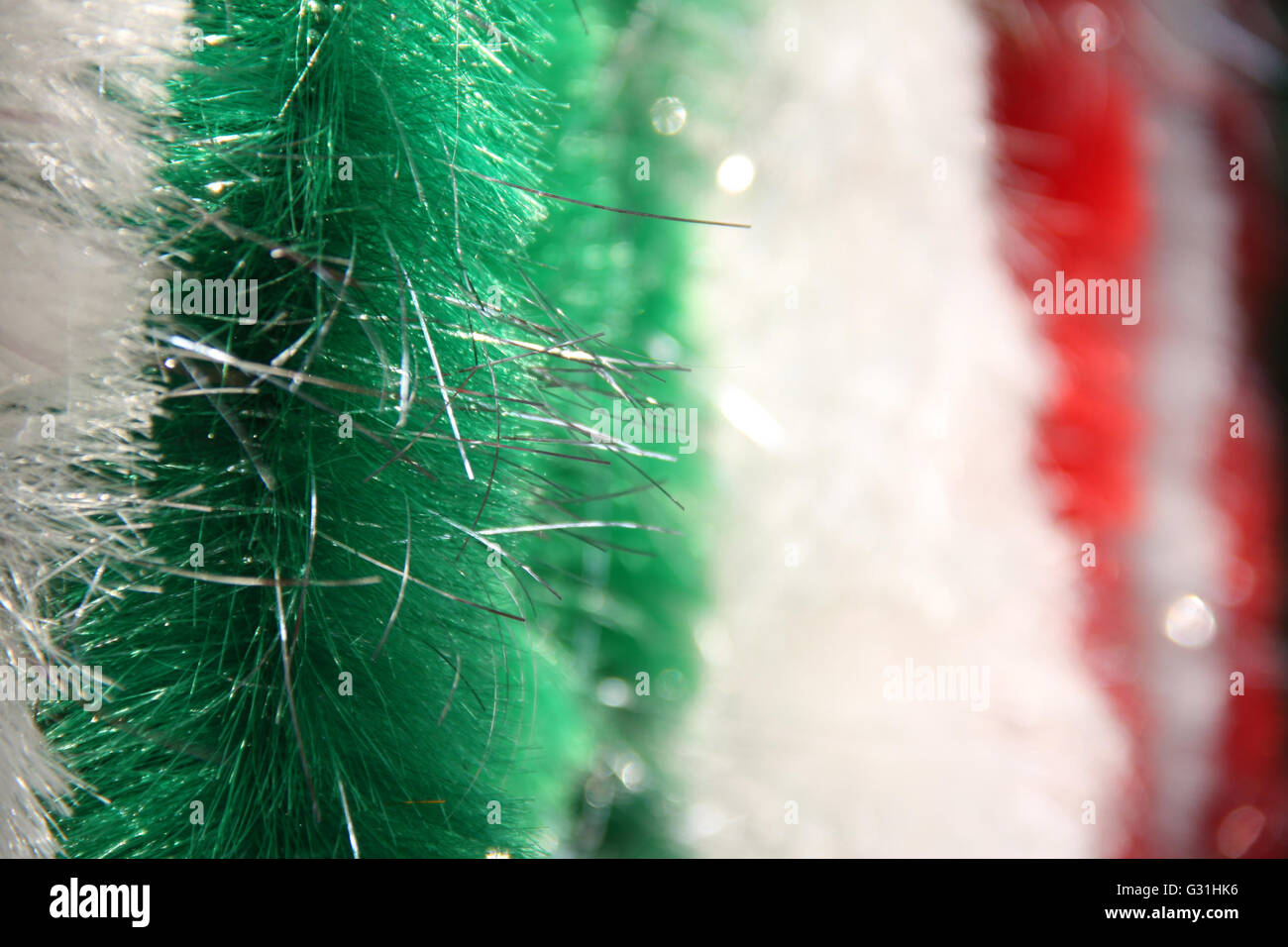 A background of colorful soft decoration frills in red, white and green colors. Stock Photo