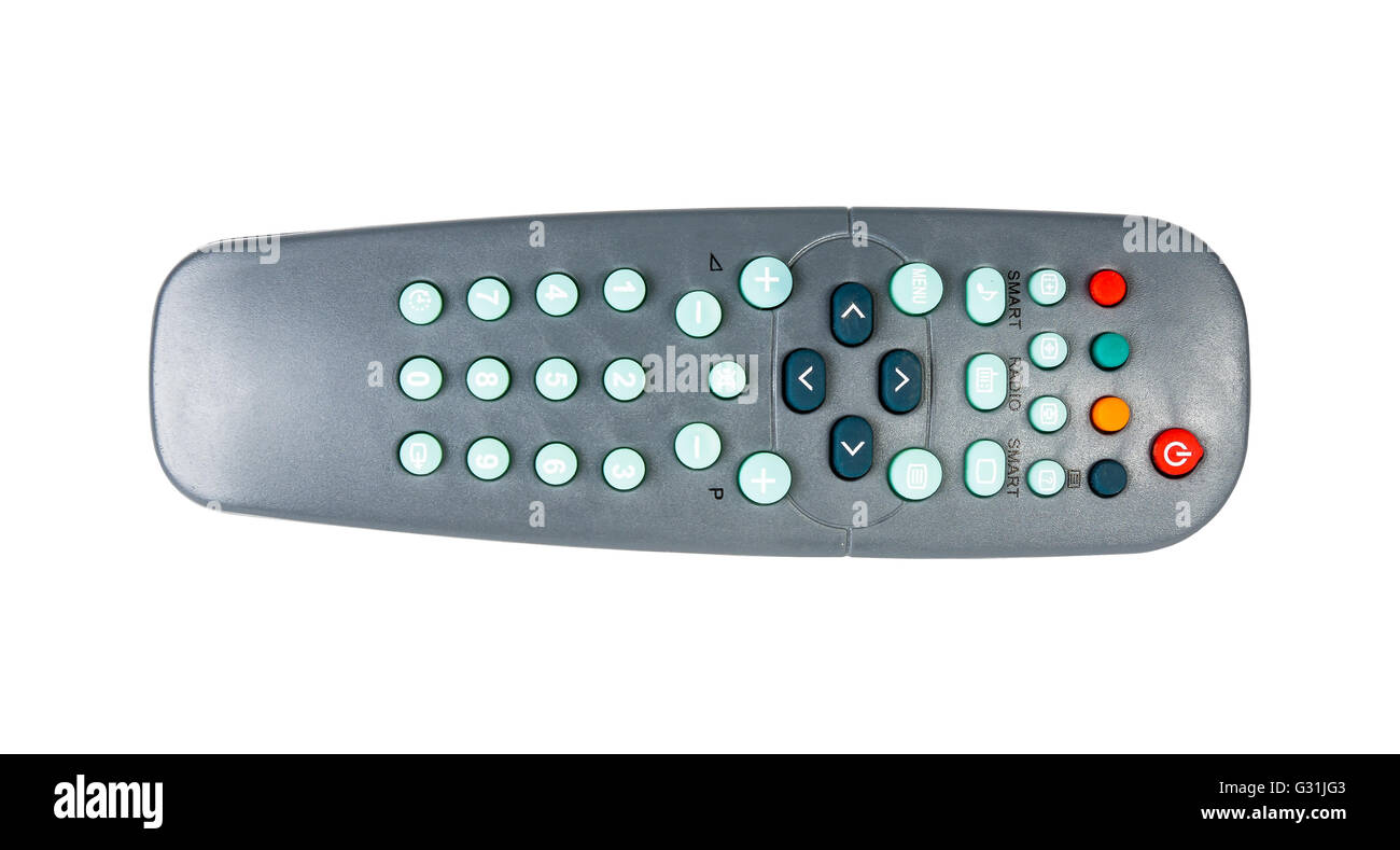 TV remote control isolated on white background Stock Photo - Alamy