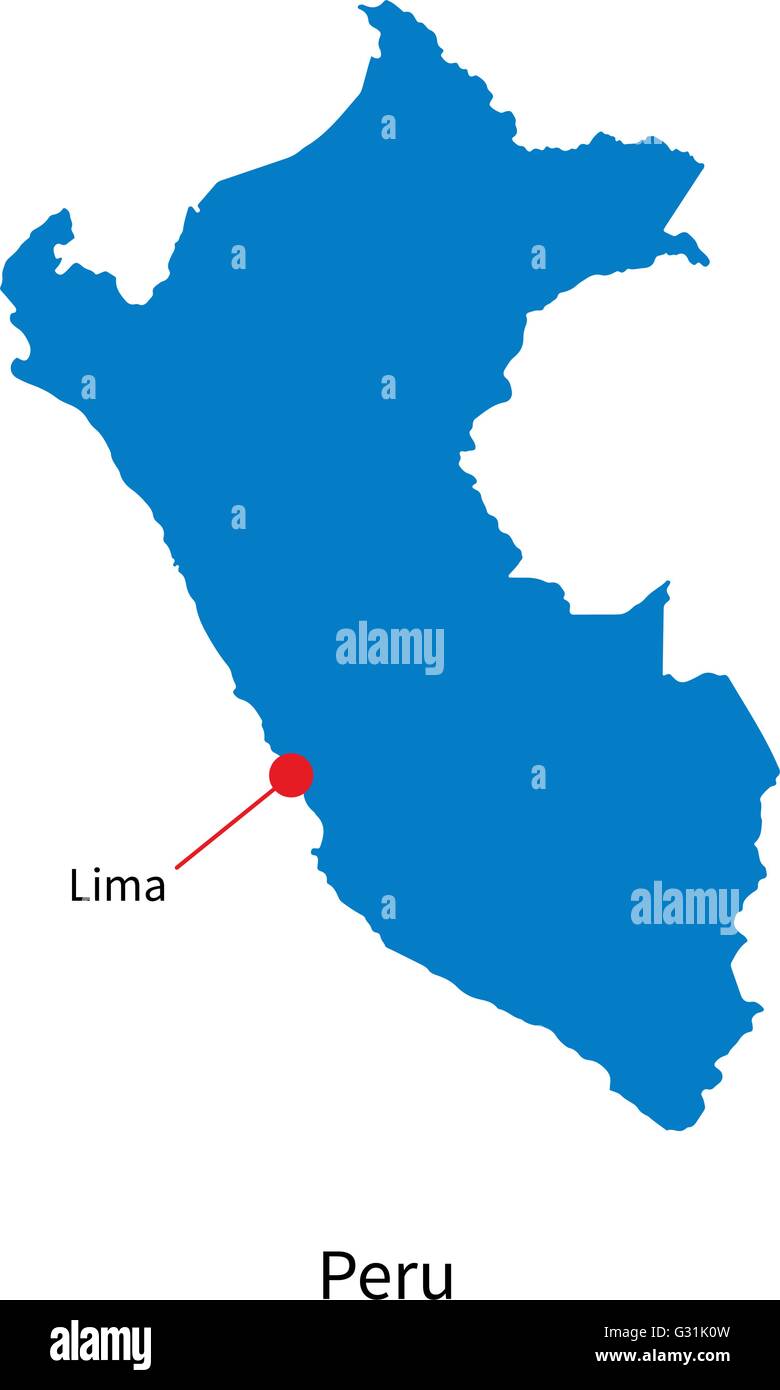 Detailed vector map of Peru and capital city Lima Stock Vector