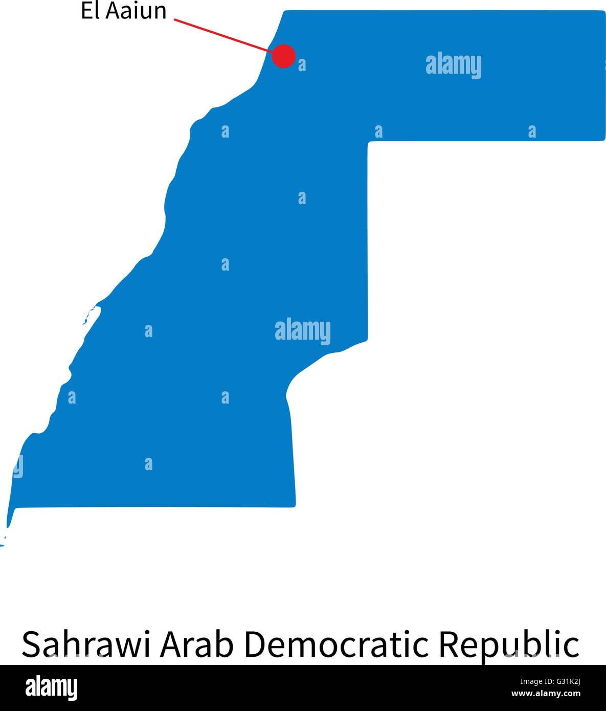 Map of Sahrawi Arab Democratic Republic and capital city Stock Vector 
