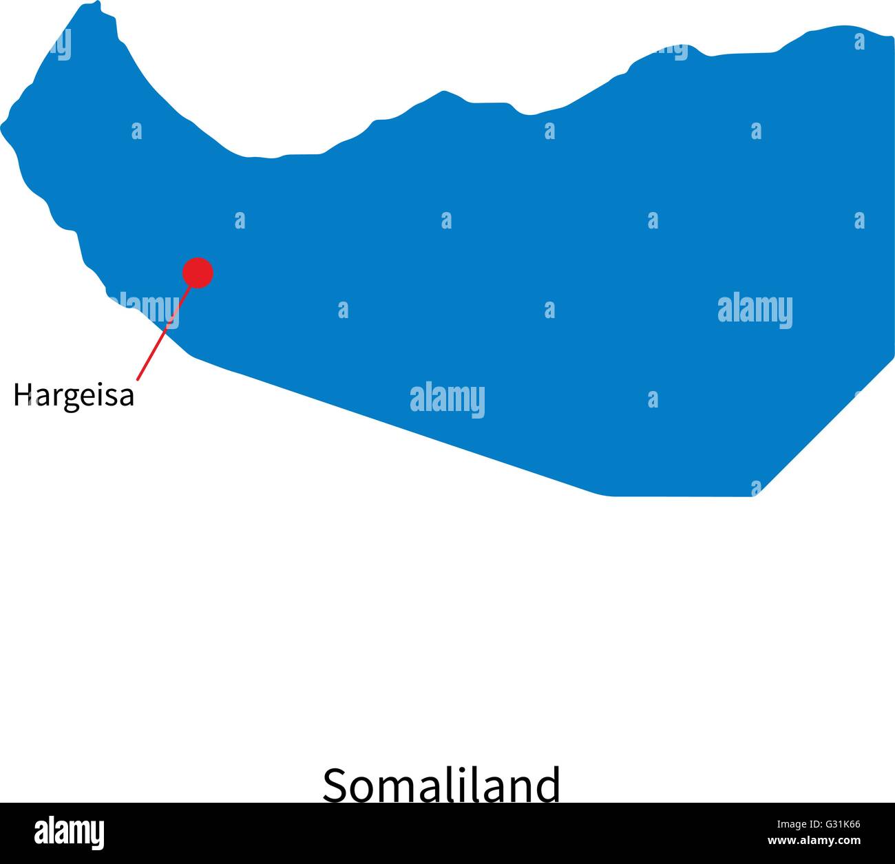 Detailed vector map of Somaliland and capital city Hargeisa Stock