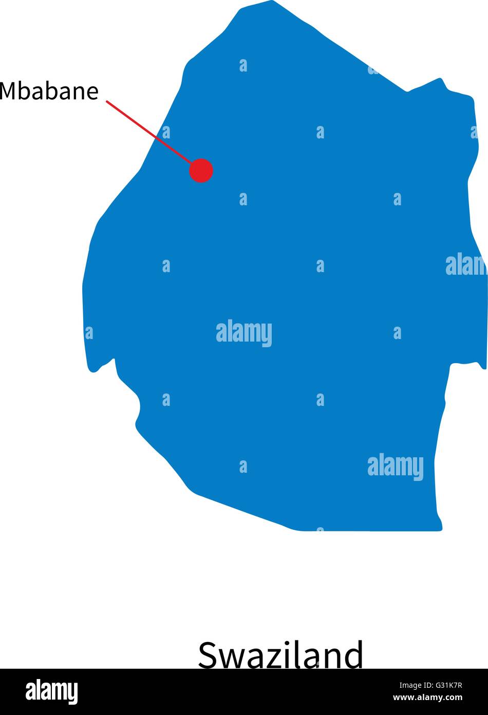 Detailed vector map of Swaziland and capital city Mbabane Stock Vector