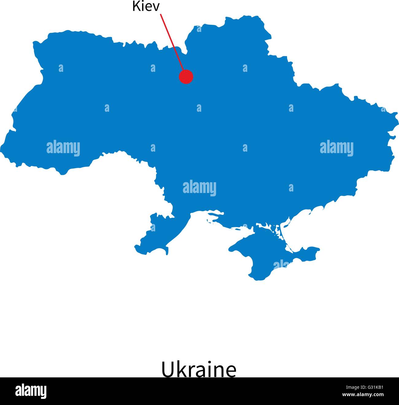Detailed vector map of Ukraine and capital city Kiev Stock Vector