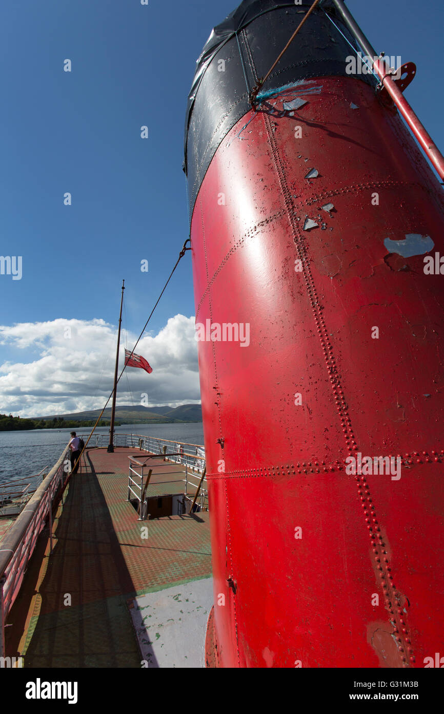 Loch Lomond, Scotland. Picturesque view of the historic steamship Maid of the Loch with Loch Lomond in the background. Stock Photo