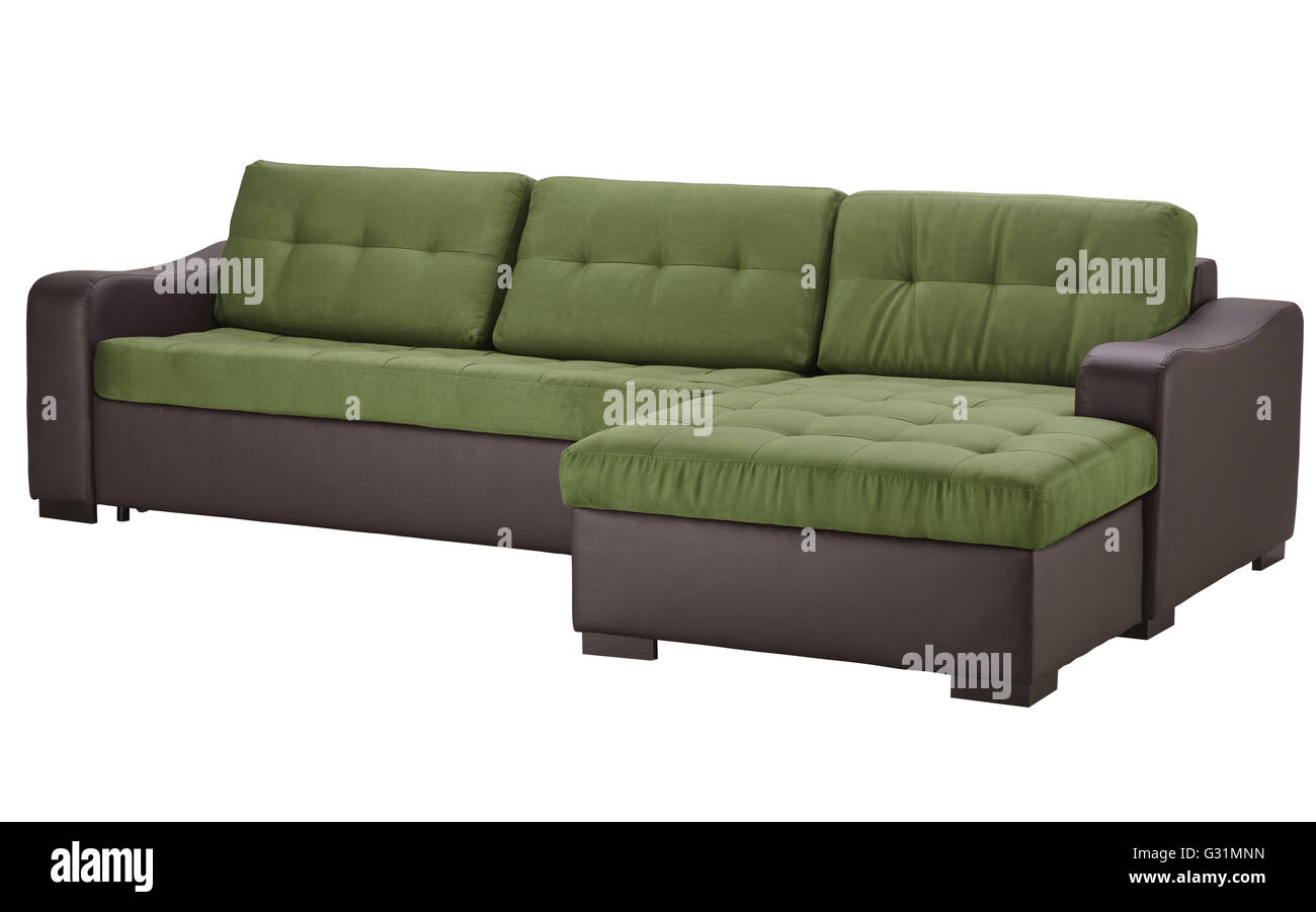 Brown leather corner sofa isolated on white include clipping path Stock