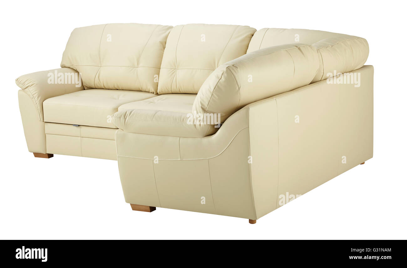 White leather corner sofa isolated on white include clipping path Stock
