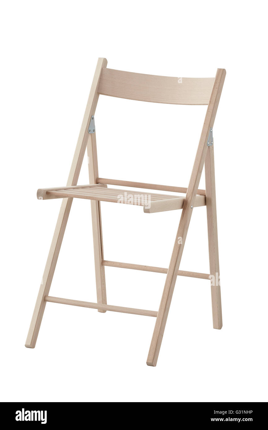 Folding wooden chair isolated on white background. In the work position