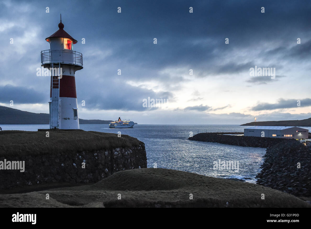 Thornhaven, Denmark, ferry the Smyril Line is leaving the Faroe Islands Islands Stock Photo