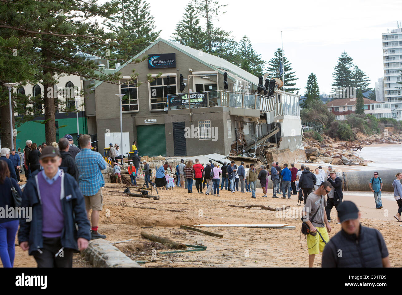 Sydney, Australia. 06th June, 2016. The Collaroy Beach club was severely damaged during the king tides and huge surf waves hitting Collaroy Beach seafront Sydney storm. Credit:  model10/Alamy Live News Stock Photo