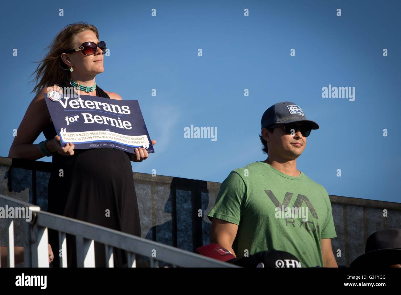 Pregnant woman holding a Bernie sign at the Bernie Sanders rally in San ...