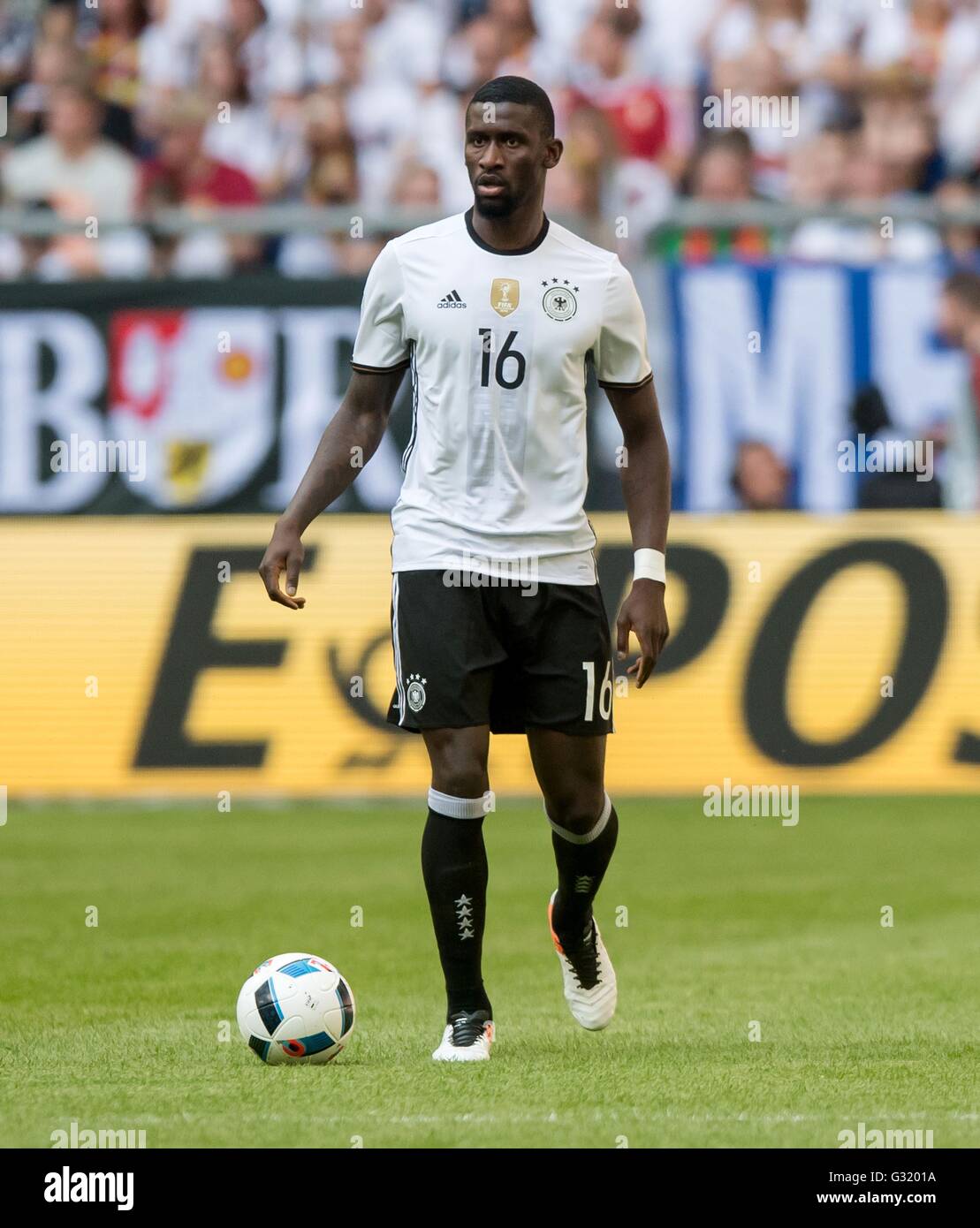 Gelsenkirch, Germany. 4th June, 2016. Germany's Antonio Ruediger in action during the soccer friendly German vs Hungary in Gelsenkirch, Germany, 4 June 2016. Photo: Thomas Eisenhuth/dpa - NO WIRE SERVICE -/dpa/Alamy Live News Stock Photo