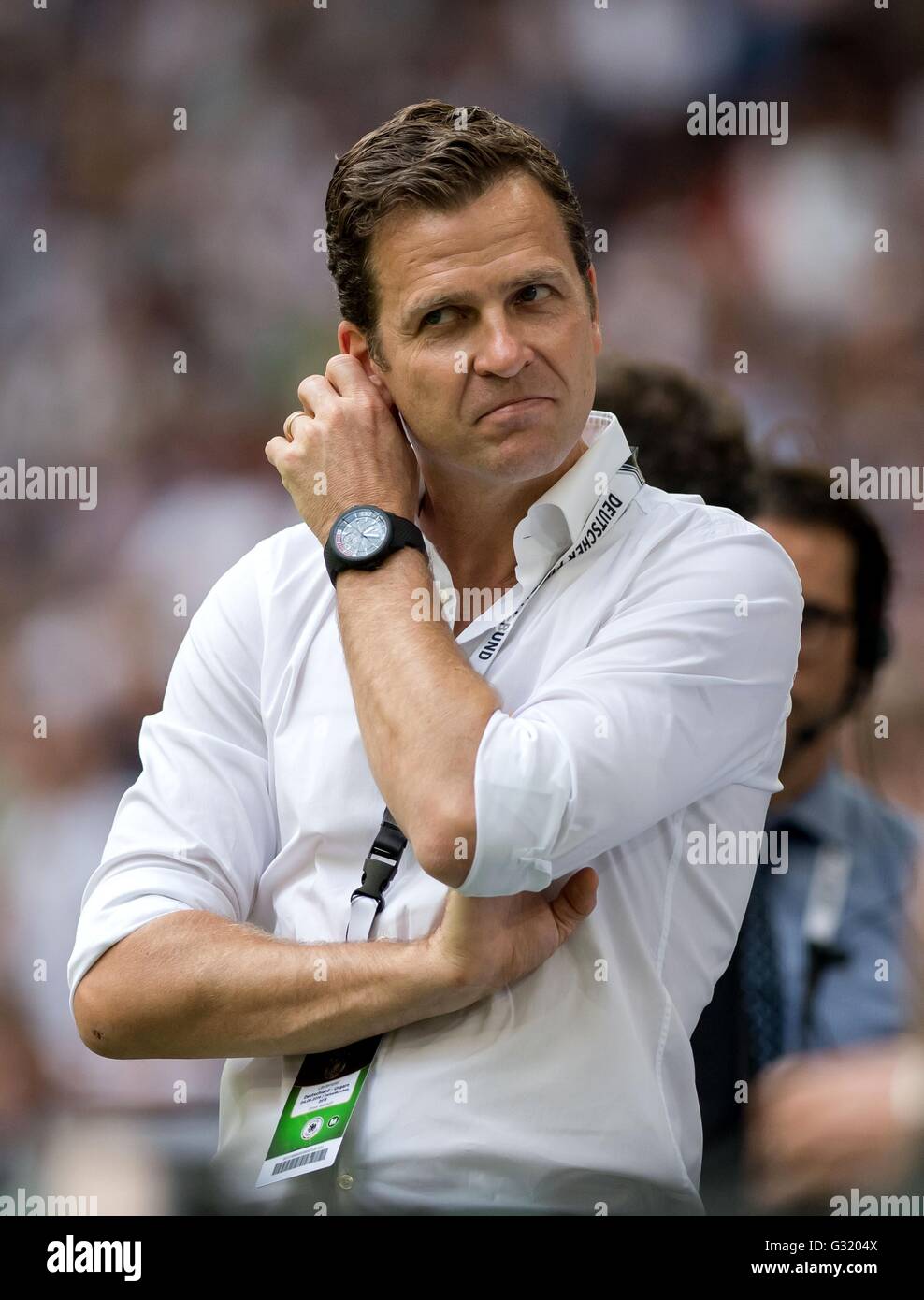 Gelsenkirchen, Germany. 04th June, 2016. Germany's team manager Oliver Bierhoff at the international soccer friendly match between Germany and Hungary at the Veltins Arena in Gelsenkirchen, Germany, 04 June 2016. Photo: THOMAS EISENHUTH/dpa - NO WIRE SERVICE -/dpa/Alamy Live News Stock Photo