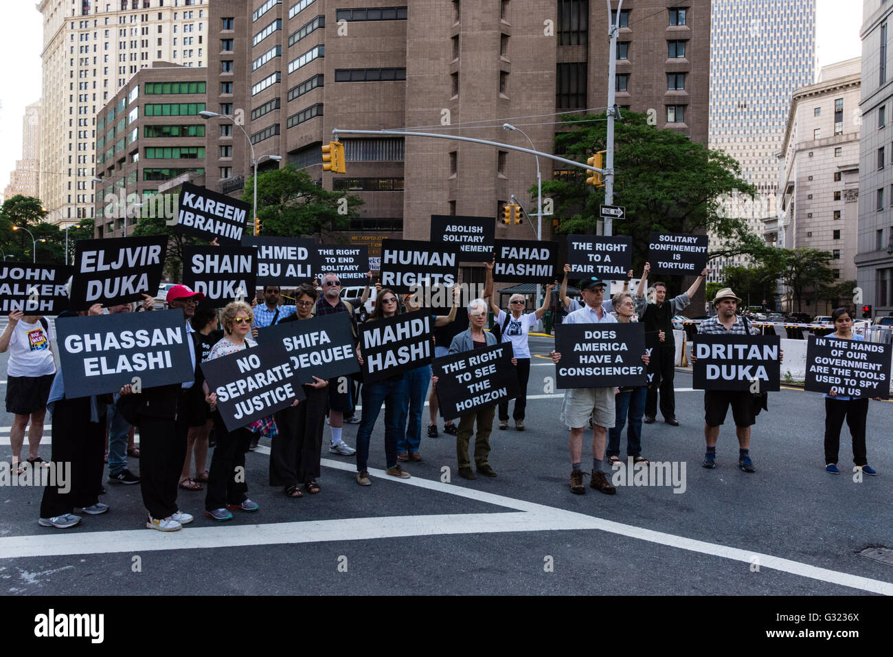 New York, USA. 6th June 2016. Activists assemble in front of NYC jail