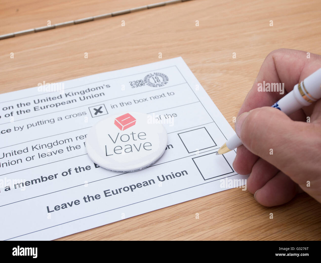 Exeter UK 7 June 2016 EU referendum voting by postal ballot about to vote leave Stock Photo