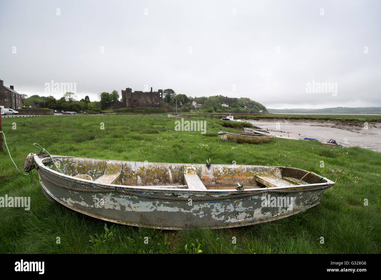 The harbour in Laugharne, Wales, in which the poet Dylan Thomas lived with his family between 1949 and 1953. Stock Photo