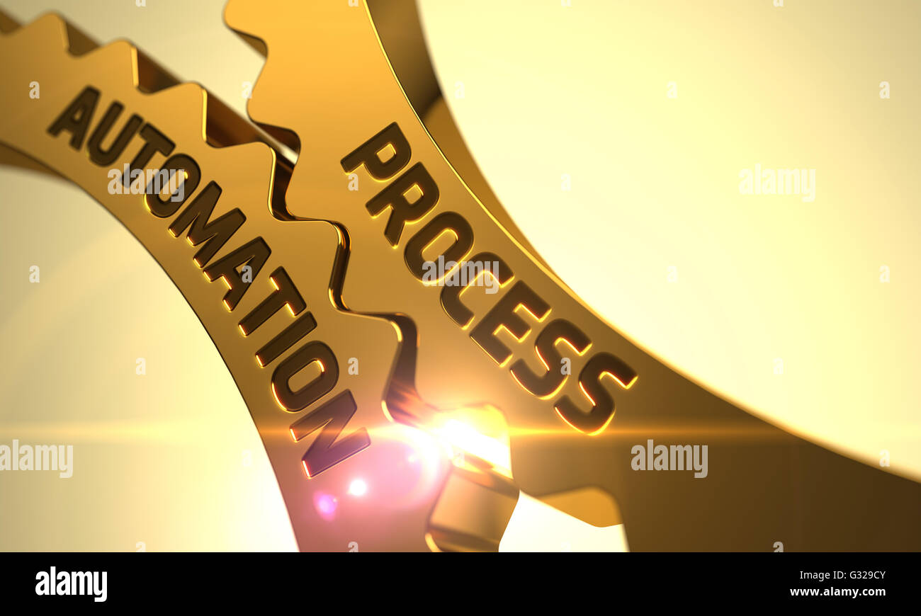 Automaton Cogs Process Automation on Golden Cog Gears Stock Photo - Alamy