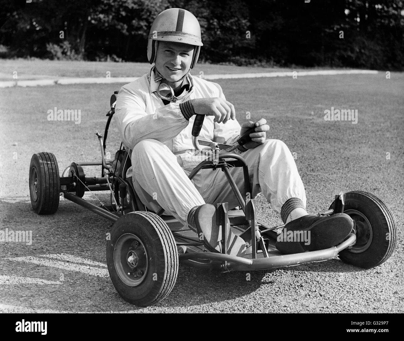 Bruce McLaren on his Em-Bee Wasp Kart Stock Photo