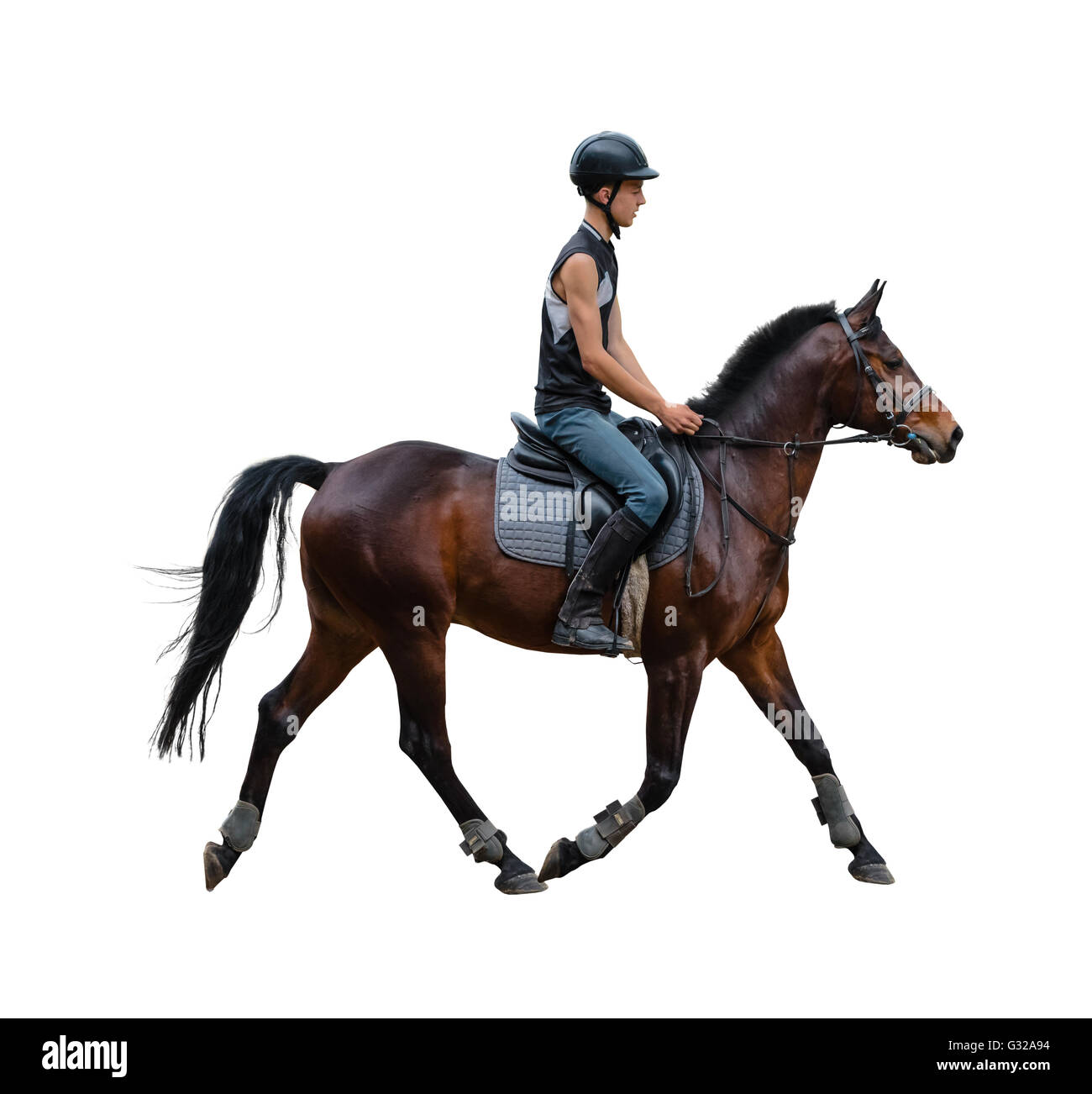 man riding on a horse isolated white background Stock Photo - Alamy
