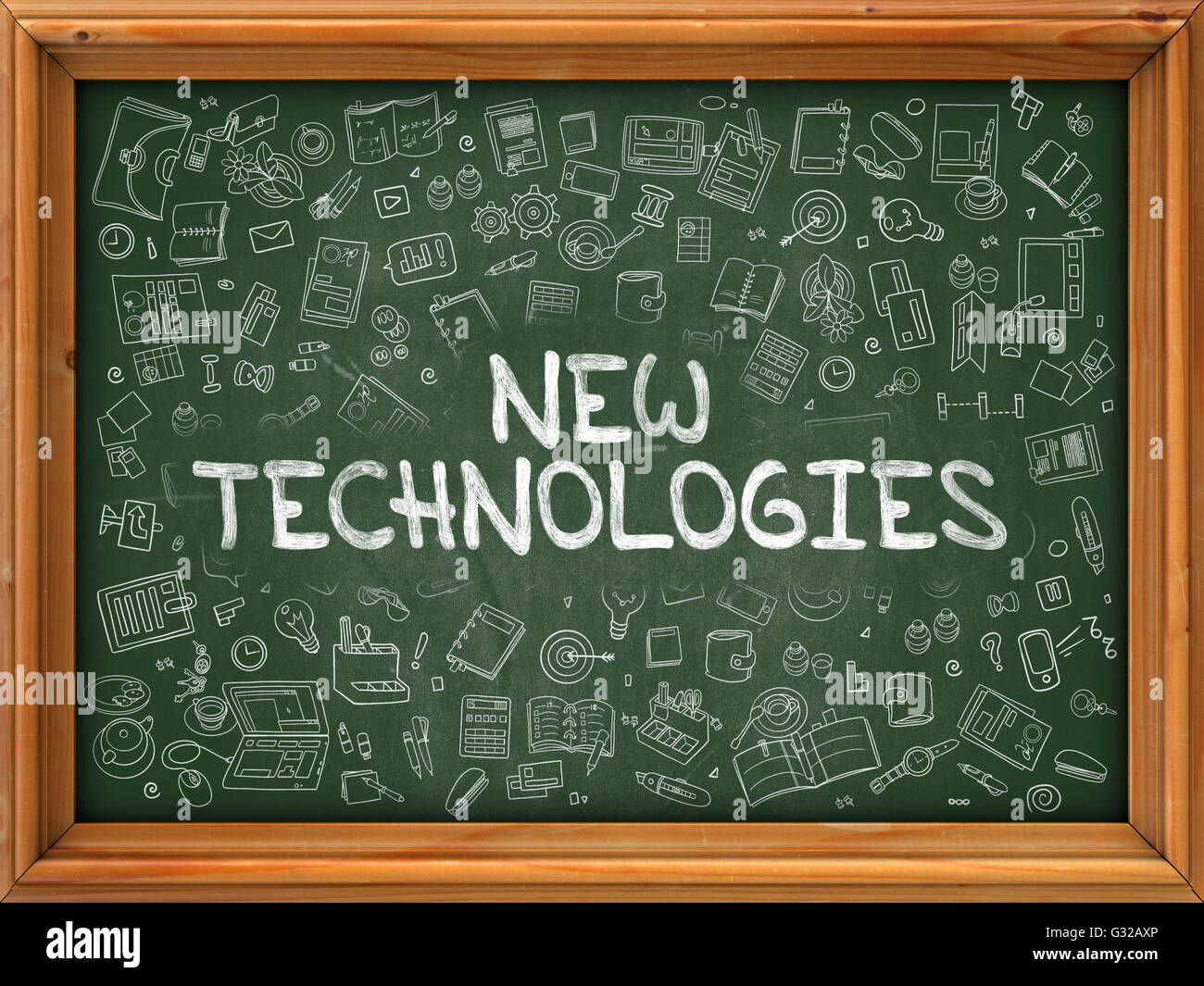 Hand Drawn New Technologies on Green Chalkboard Stock Photo Alamy