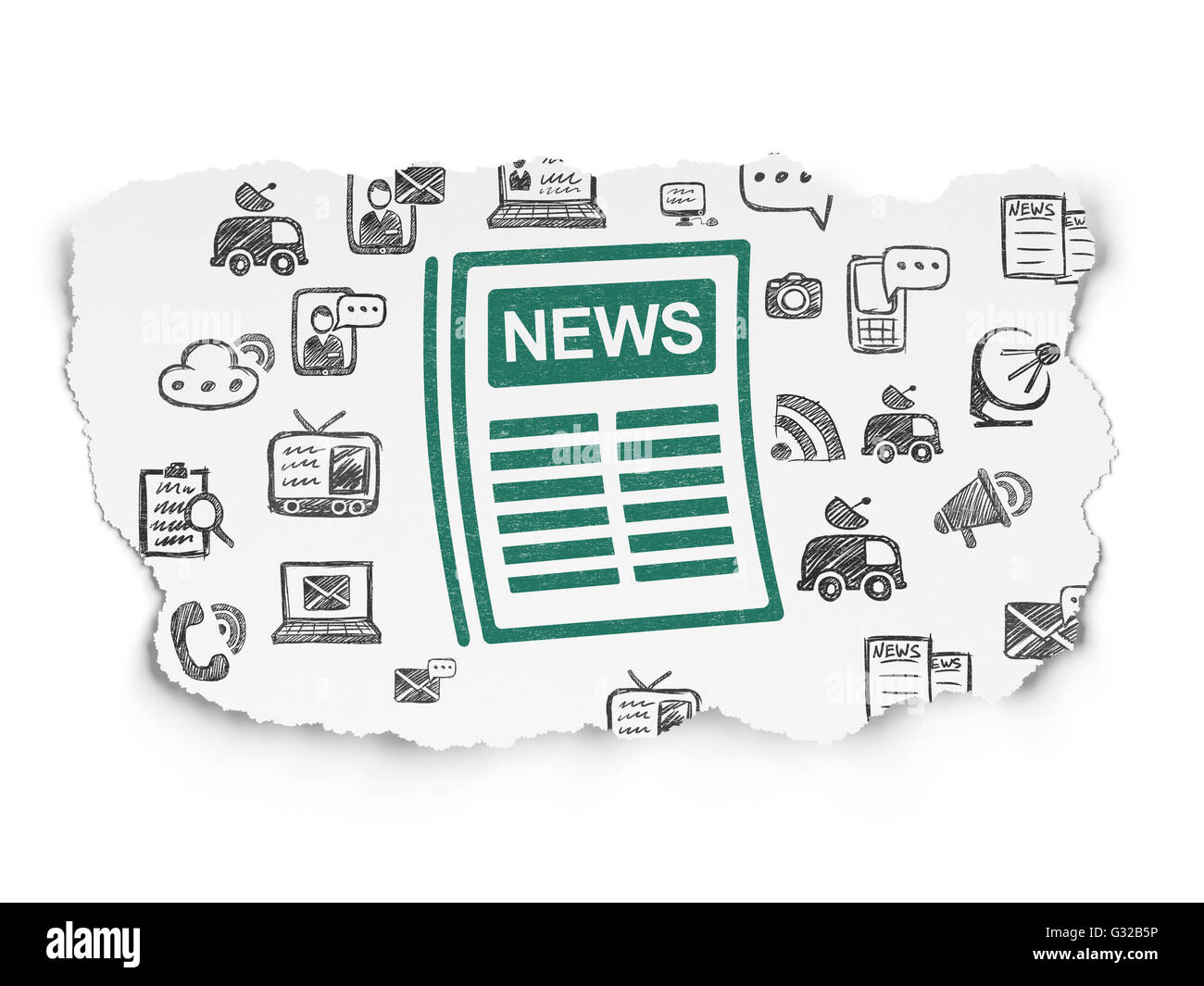 News concept: Newspaper on Torn Paper background Stock Photo