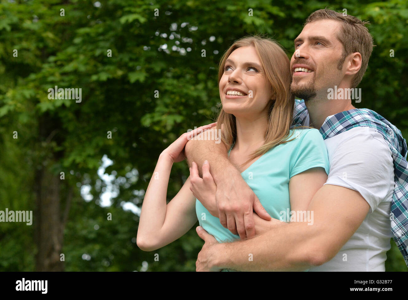 couple in summer park Stock Photo - Alamy