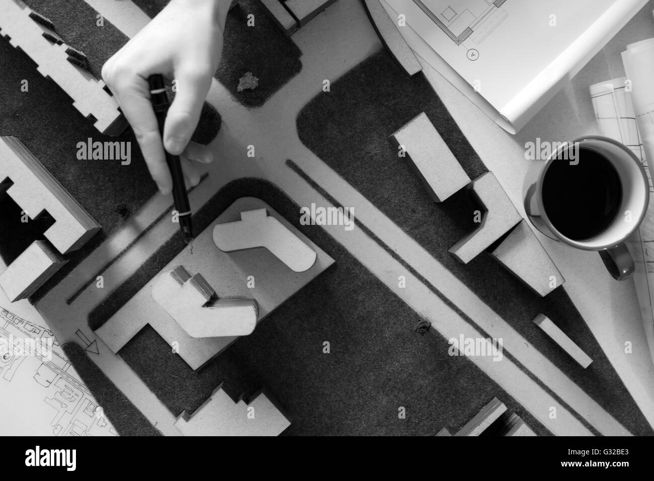 Top view of architect drawing on architectural project Stock Photo Alamy