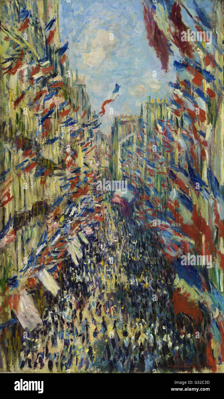 Claude Monet - The Rue Montorgueil in Paris. Celebration of June 30, 1878   - Musée d’Orsay, Paris Stock Photo