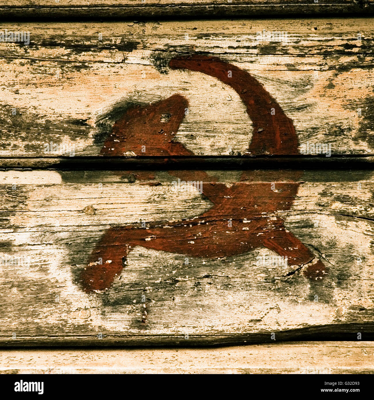 Hammer and sickle, painted on wood Stock Photo