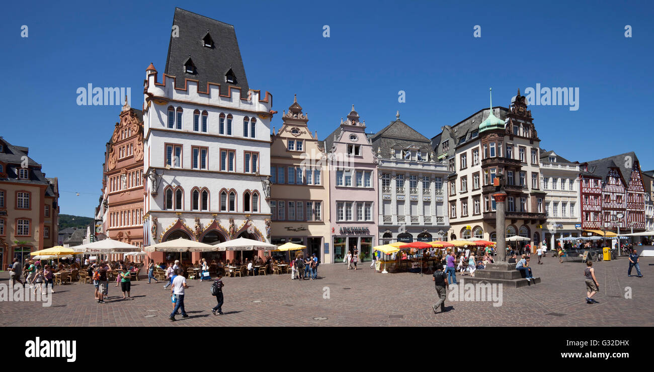 Main market square with Steipe, gothic building, and market cross, Trier, Rhineland-Palatinate, PublicGround Stock Photo