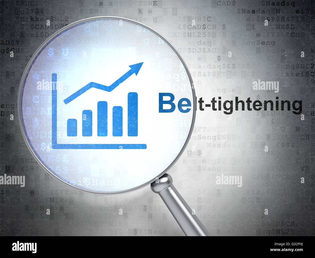 Finance concept Growth Graph and Belttightening with optical glass