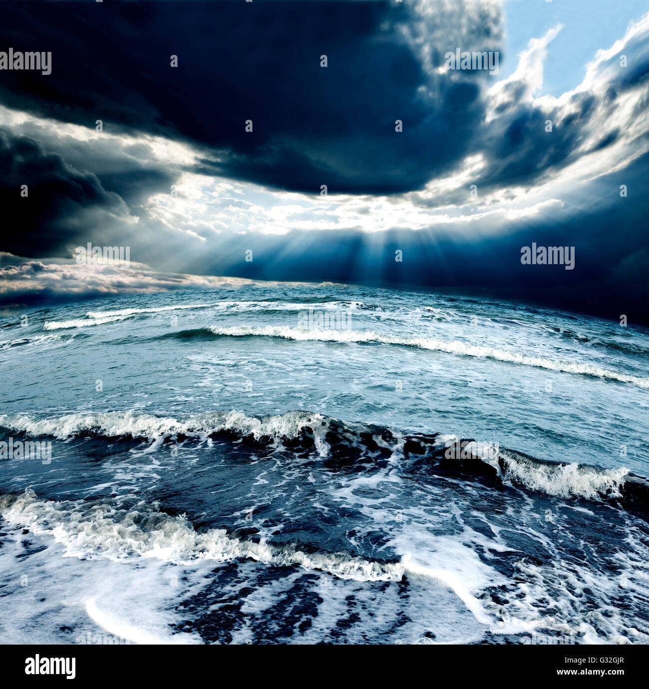 Ocean Storm.Cloudy sky and waves Stock Photo