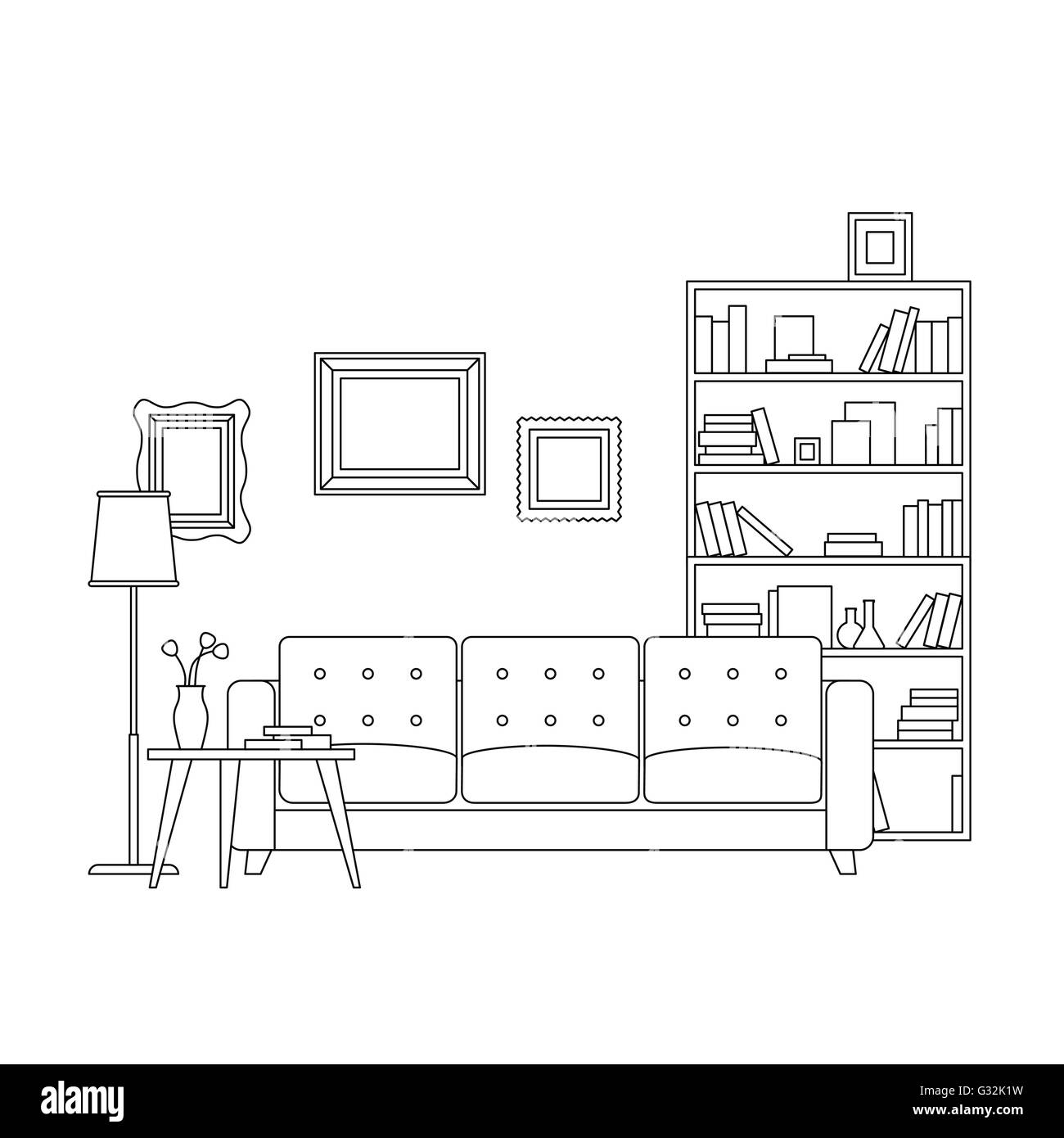 Line interior of living room Stock Vector Image & Art - Alamy
