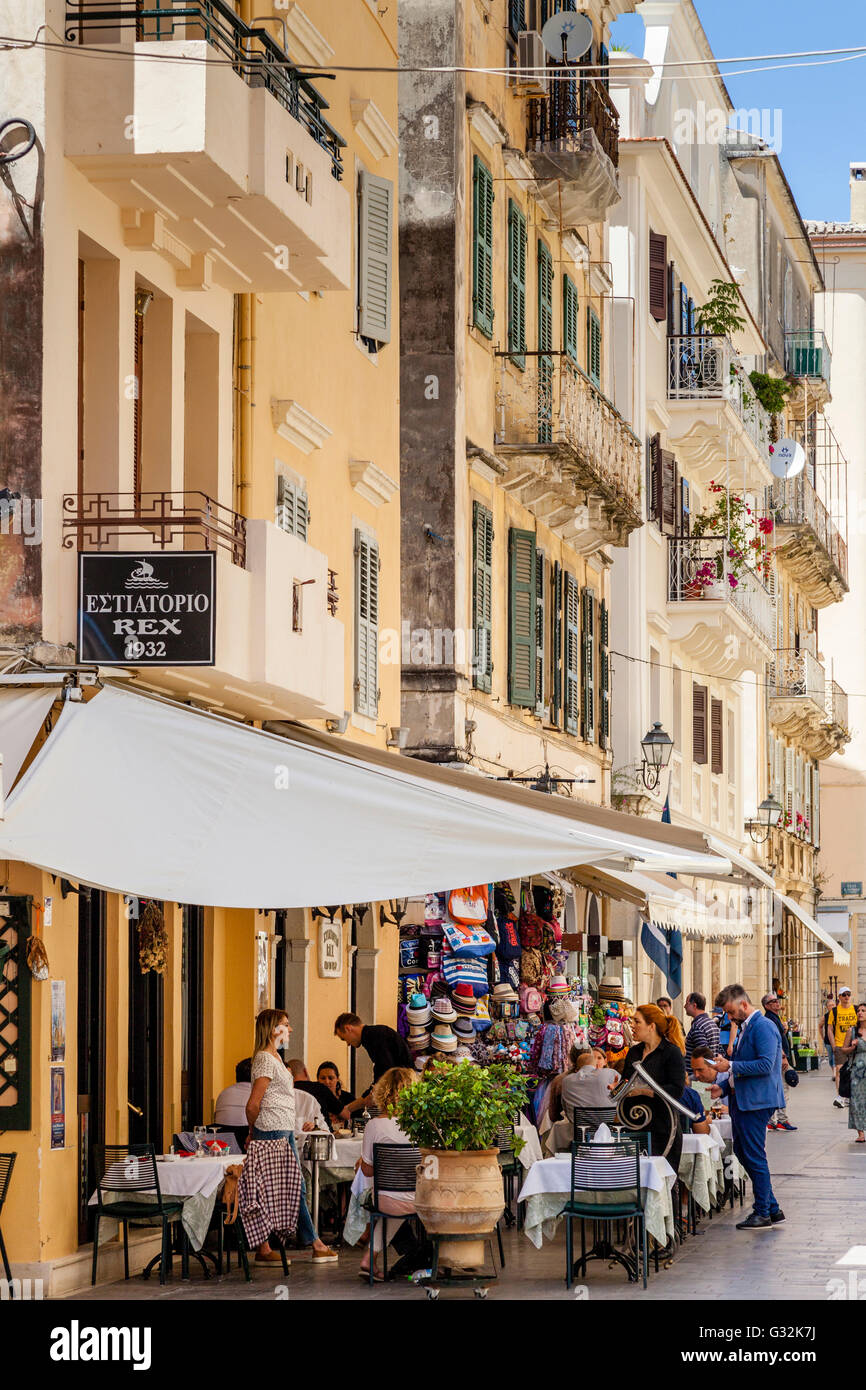 People Eating At A Restaurant In Corfu Town, Corfu Island, Greece Stock