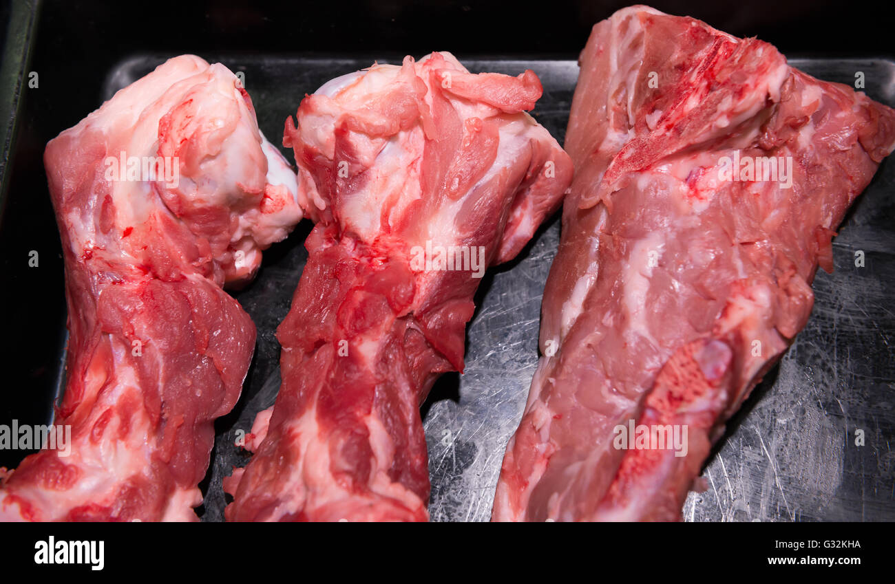 raw pork ribs on sale in a supermarket Stock Photo