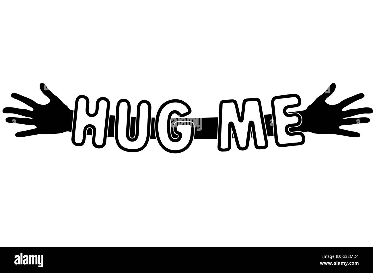 Hug me written over open arms and hands, vector Stock Vector Image