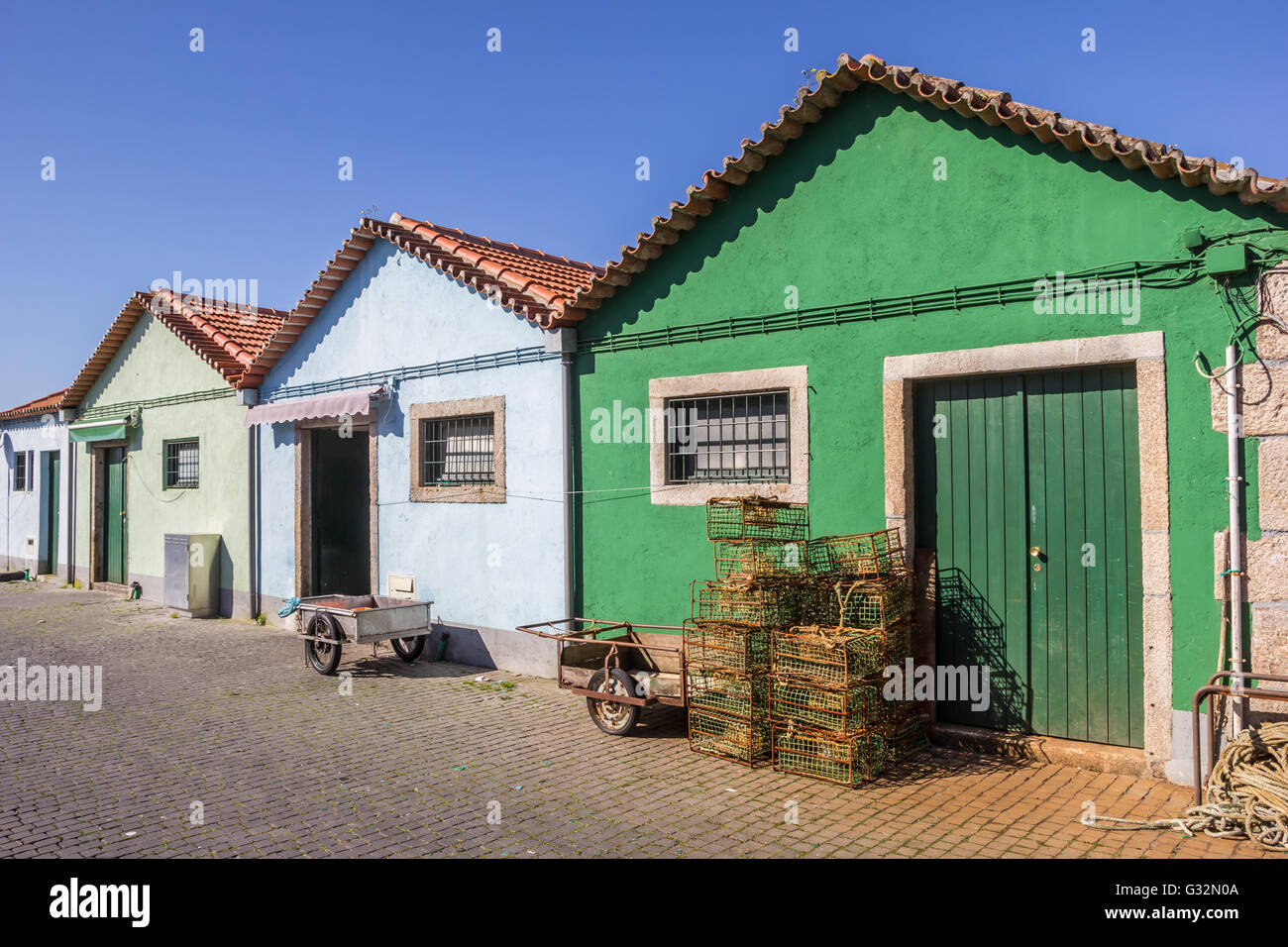 Colorful houses in the fishing harbor of Viana do Castelo, Portugal