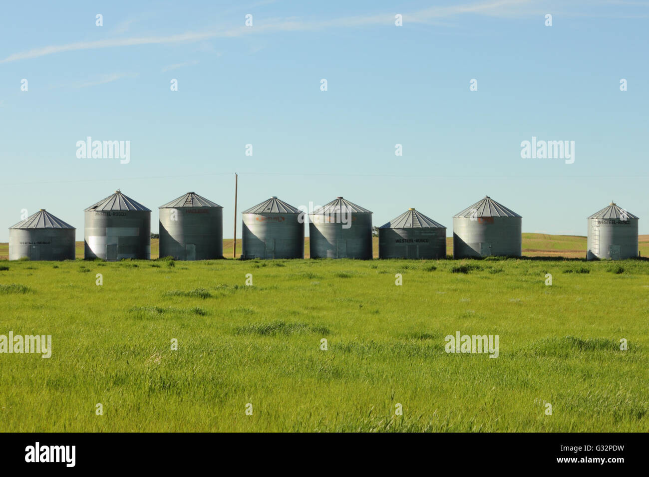 Grain bins on a farm in Alberta, Canada Stock Photo Alamy