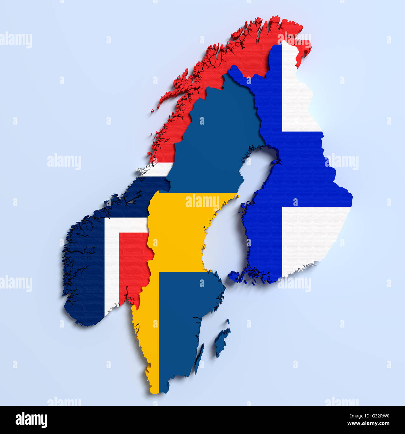 3d rendering of Scandinavian peninsula map and flags Stock Photo Alamy