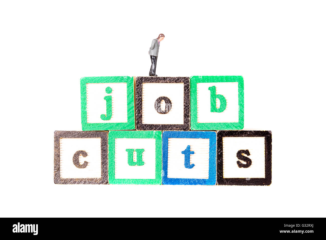 job cuts redundancies redundancy cut backs work loss workers losing employment Cutout cut out white background isolated Stock Photo