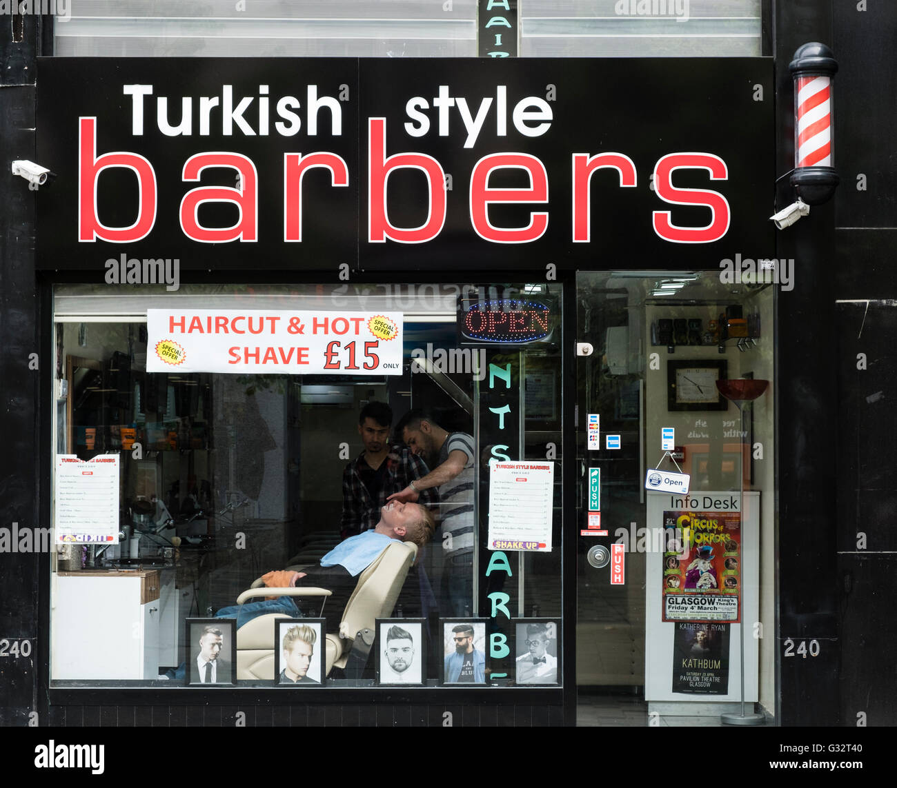 Turkish style Barber shop on Sauchiehall Street in Glasgow, Scotland, United Kingdom Stock Photo