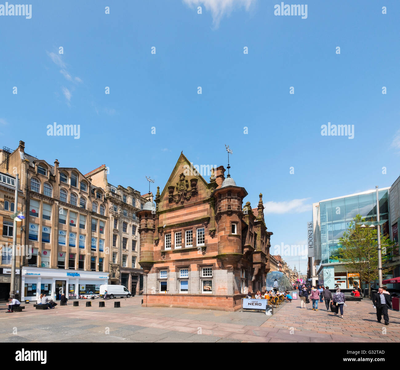 Former underground station office and entrance at  St Enoch Square in Glasgow, Scotland, United Kingdom Stock Photo