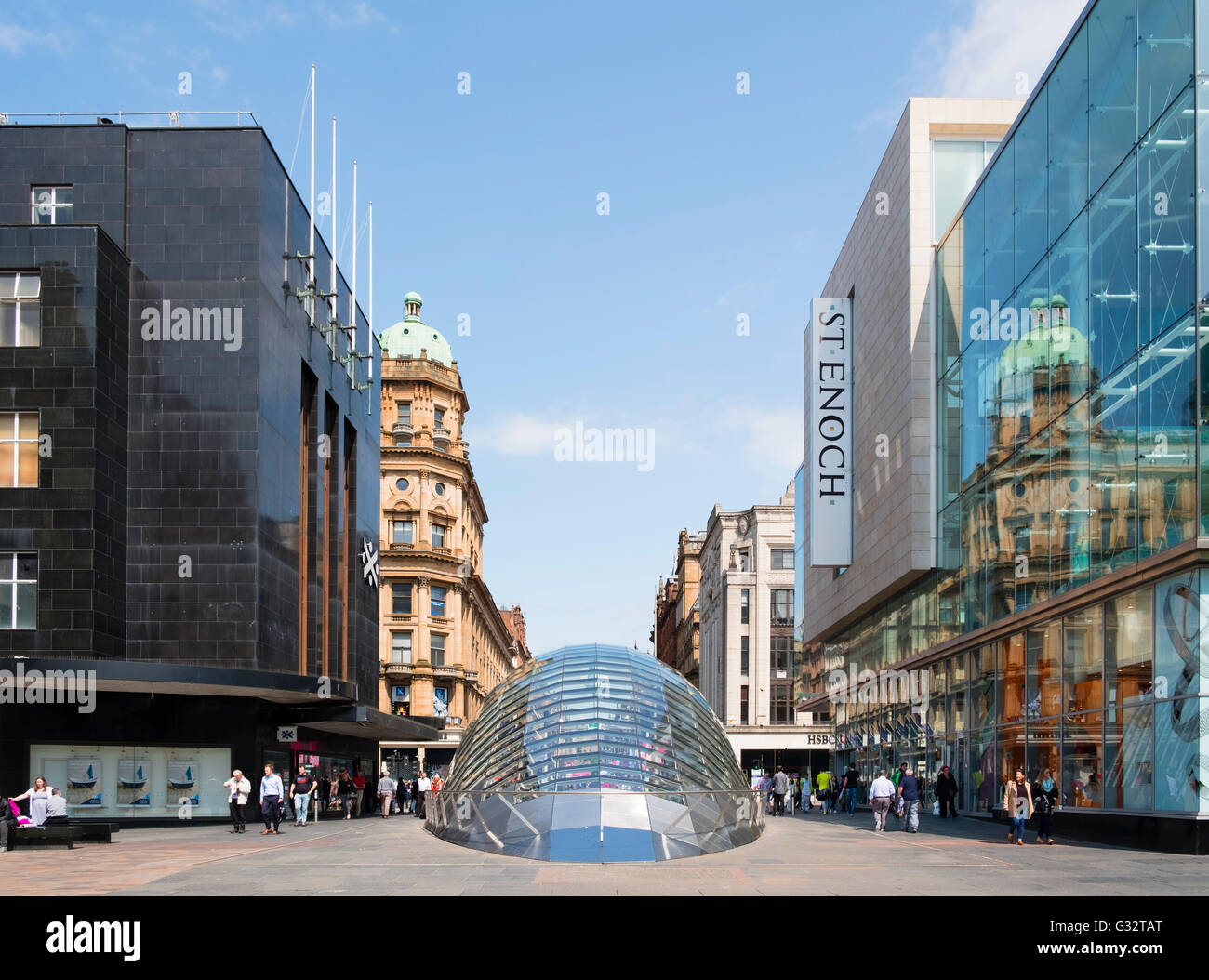 view of entrance to St Enoch station on Glasgow Underground at St Enoch Square in Glasgow, Scotland, United Kingdom Stock Photo