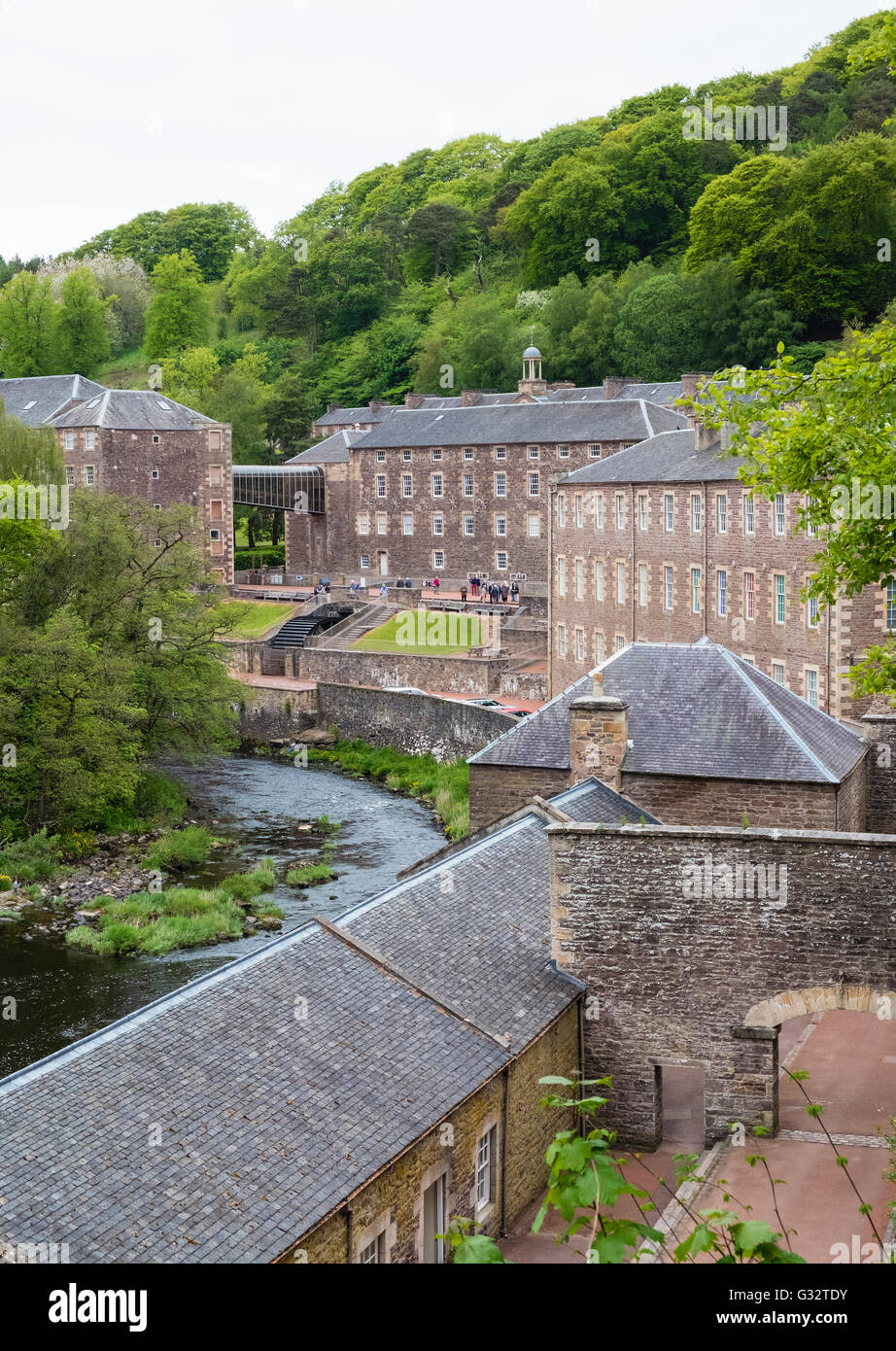 View of historic New Lanark UNESCO World Heritage site in Lanarkshire, Scotland, United Kingdom Stock Photo