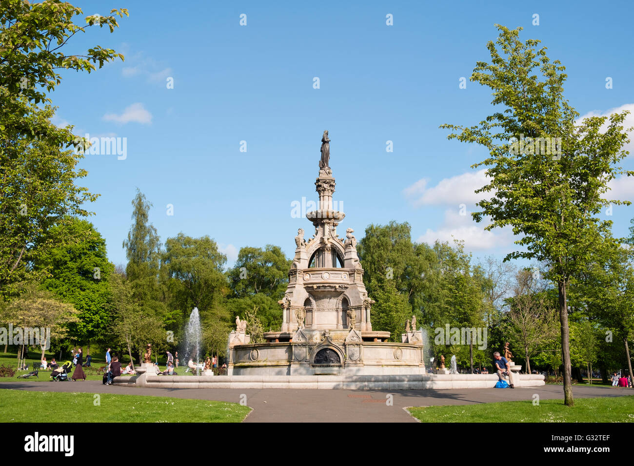 Victorian fountain in Kelvingrove Park in west end of Glasgow, Scotland