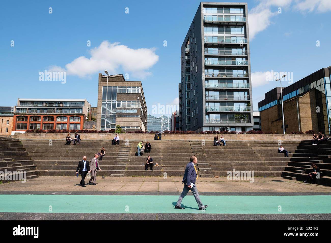 Public amphitheatre on Clyde Street next to River Clyde in central Glasgow United Kingdom Stock Photo