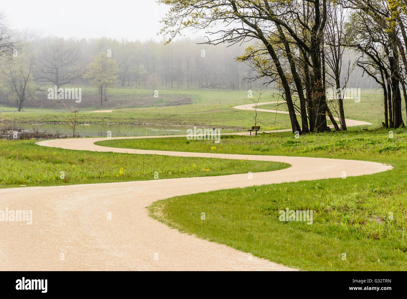 Winding path through rural landscape, Antioch, Illinois, United States Stock Photo